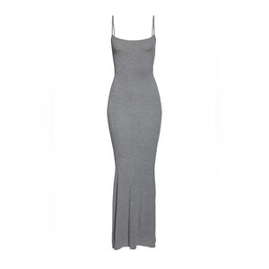 NWT SKIMS RIBBED LONG SLIP DRESS | SIZE SMALL | HEATHER GRAY